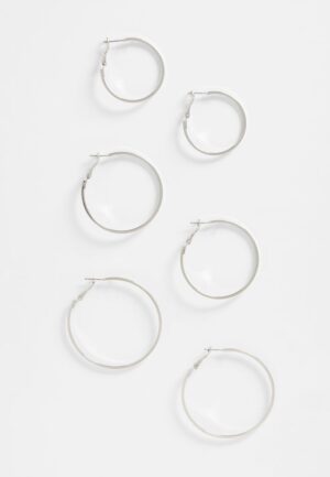 3 Pack Silver Hoop Earring Set