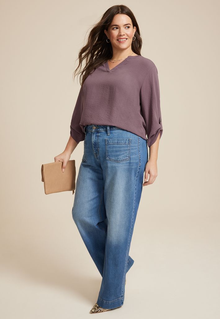 Plus Size Atwood 3/4 Sleeve Popover Blouse - Image 3