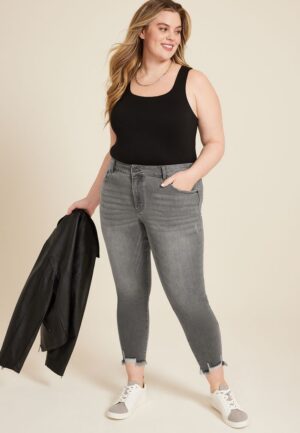 Plus Size KanCan&trade; Gray High Rise Ripped Hem Skinny Jean