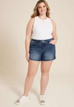 Plus Size KanCan&trade; Dark High Rise Frayed Hem 4in Short