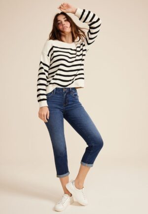 m jeans by maurices&trade; Classic Dark Mid Rise Rolled Hem Straight Crop Jean