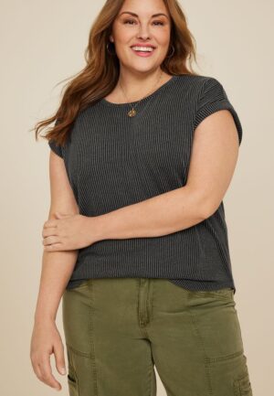 Plus Size 24/7 Clara Wavy Ribbed Short Sleeve Tee