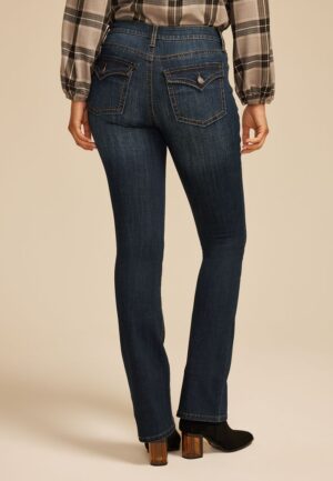 Dark Crosshatch Mid Rise Thick Stitch Bootcut Jean