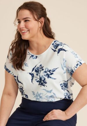 Plus Size Delton Zipper Back Blouse