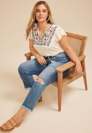 Plus Size Flying Monkey&trade; Mid Rise Frayed Hem Slim Straight Ankle Jean