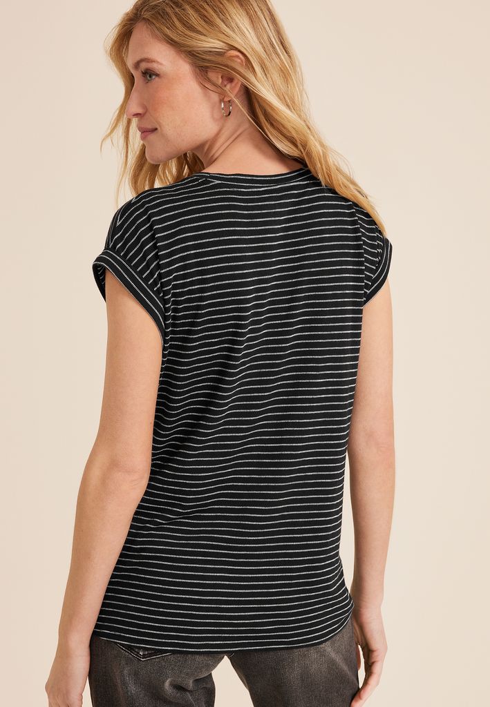24/7 Austin Striped Knot Hem Short Sleeve Tee - Image 2