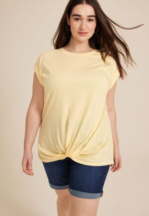 Plus Size 24/7 Austin Striped Knot Hem Short Sleeve Tee