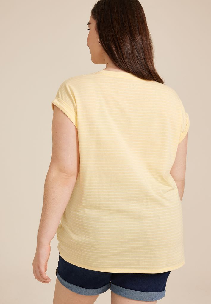 Plus Size 24/7 Austin Striped Knot Hem Short Sleeve Tee - Image 2