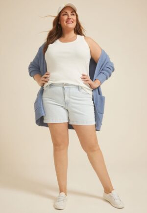 Plus Size m jeans by maurices&trade; Striped High Rise 5in Short