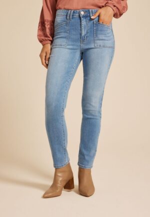 m jeans by maurices&trade; High Rise Slant Patch Pocket Slim Straight Ankle Jean