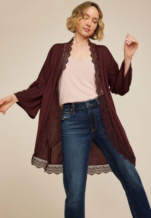 Crochet Trim Curve Hem Kimono