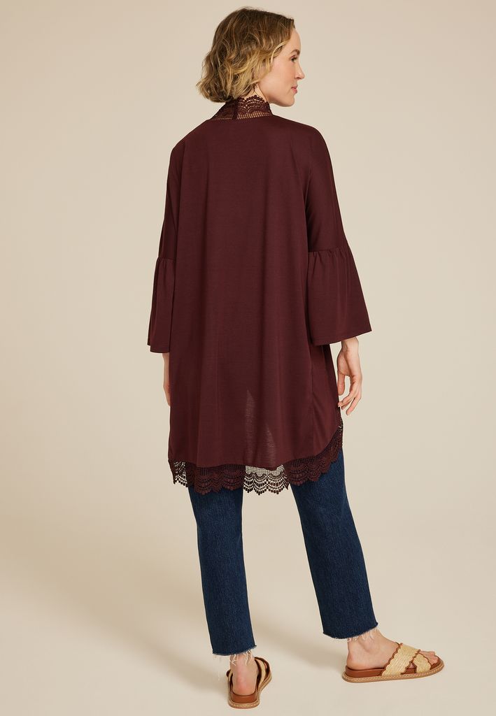 Crochet Trim Curve Hem Kimono - Image 2