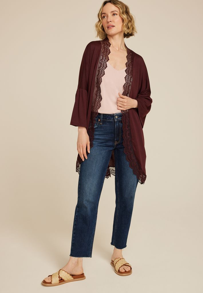 Crochet Trim Curve Hem Kimono - Image 3