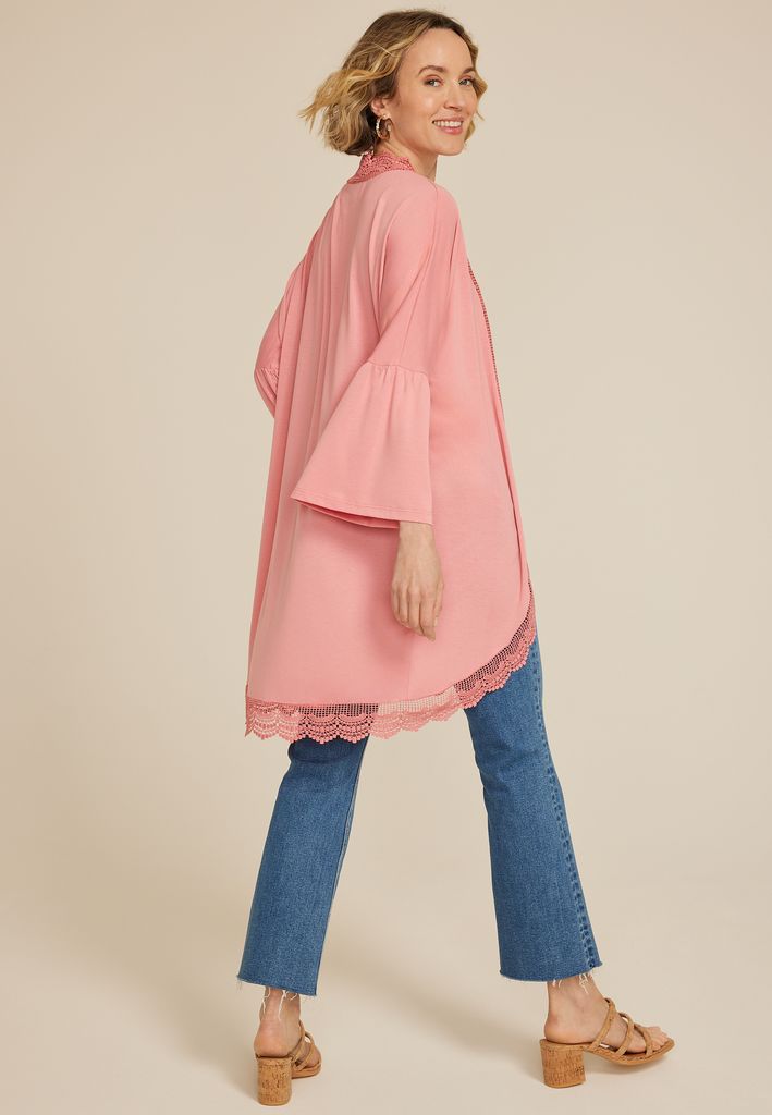 Crochet Trim Curve Hem Kimono - Image 2