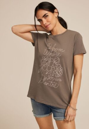Embroidered Bloom Where You Are Planted Classic Fit Graphic Tee