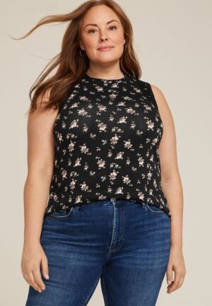 Plus Size Floral Lattice Trim Tank Top