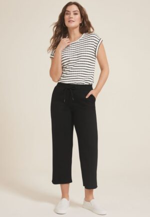 Ribbed Scuba Knit High Rise Wide Leg Cropped Pant