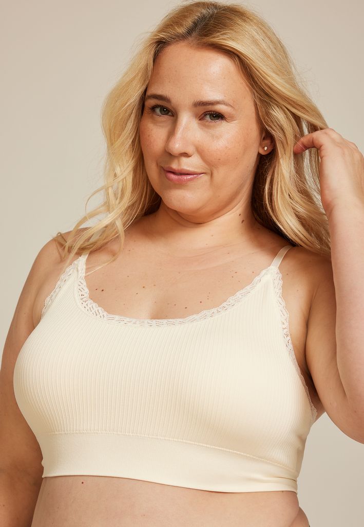 True Stretch Seamless Ribbed Lace Trim Bralette