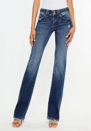 KanCan&trade; Mid Rise Double Button Frayed Hem Bootcut Jean