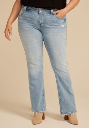 Plus Size KanCan&trade; Mid Rise Double Button Frayed Hem Bootcut Jean