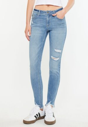 KanCan&trade; Mid Rise Open Ripped Frayed Hem Skinny Jean