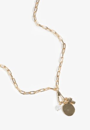 Gold Mini Cross And Faux Pearl Charm Necklace