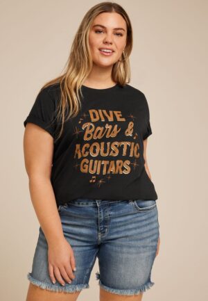Plus Size Dive Bars Acoustic Guitar Classic Fit Graphic Tee