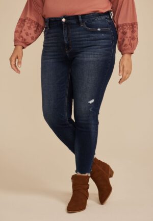 Plus Size Flying Monkey&trade; Mid Rise Ripped Hem Skinny Jean