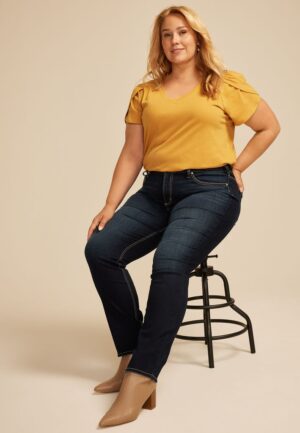 Plus Size Silver Jeans Co.&reg; Dark Suki Curvy Mid Rise Luxe Stretch Straight Jean