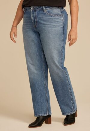 Plus Size edgely&trade; High Rise Studded Relaxed Straight Jean