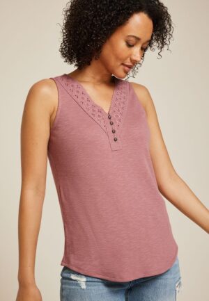 Crochet Yoke Henley Tank Top