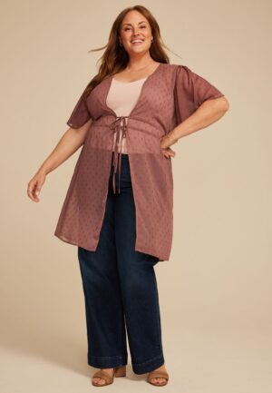 Plus Size Metallic Sparkle Tie Waist Kimono