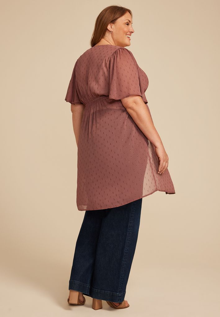 Plus Size Metallic Sparkle Tie Waist Kimono - Image 2