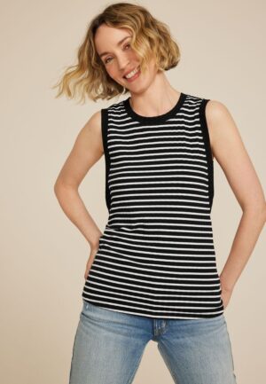 Striped Ribbed Side Gusset Tank Top