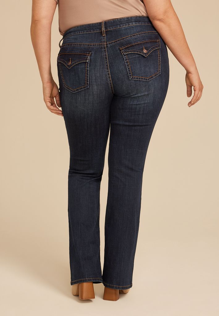 Plus Size Dark Crosshatch Mid Rise Thick Stitch Bootcut Jean - Image 2