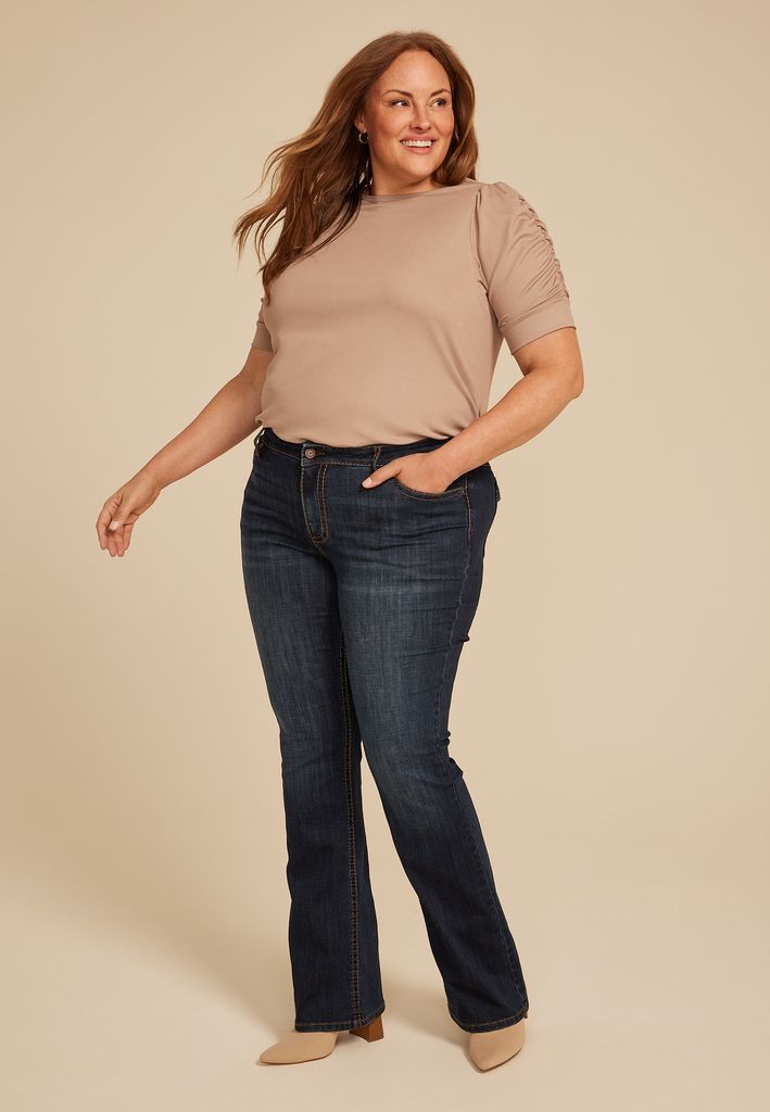 Plus Size Dark Crosshatch Mid Rise Thick Stitch Bootcut Jean - Image 3