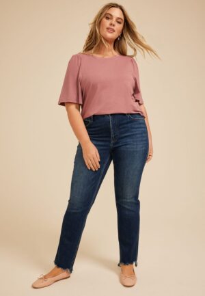 Plus Size Solid Flutter Sleeve Tee