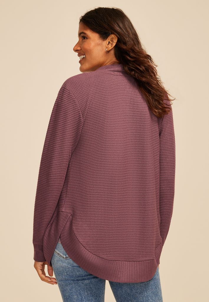 Waffle Knit Curved Hem Cardigan - Image 2