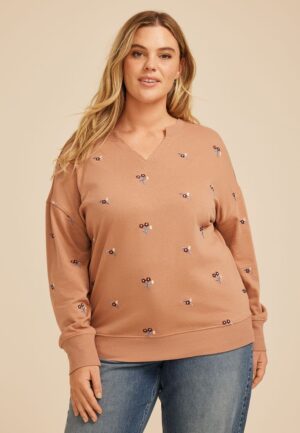 Plus Size Embroidered Floral Relaxed Fit Sweatshirt