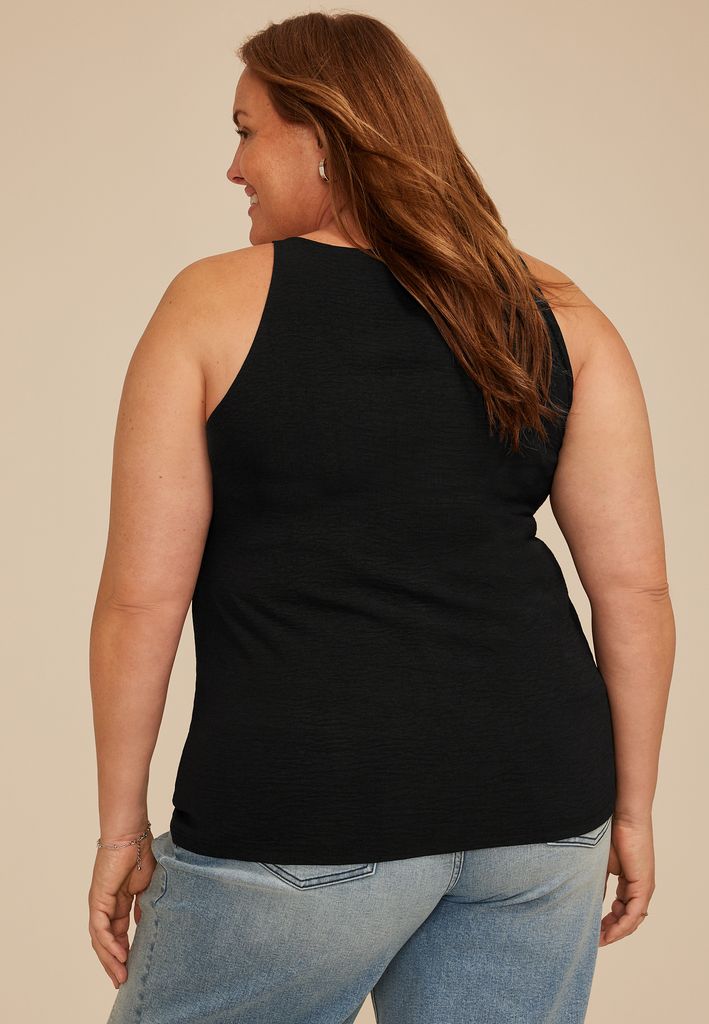 Plus Size Studio Y Black Lattice Neck Tank Top - Image 2