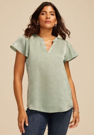 Atwood Flutter Sleeve Satin Blouse