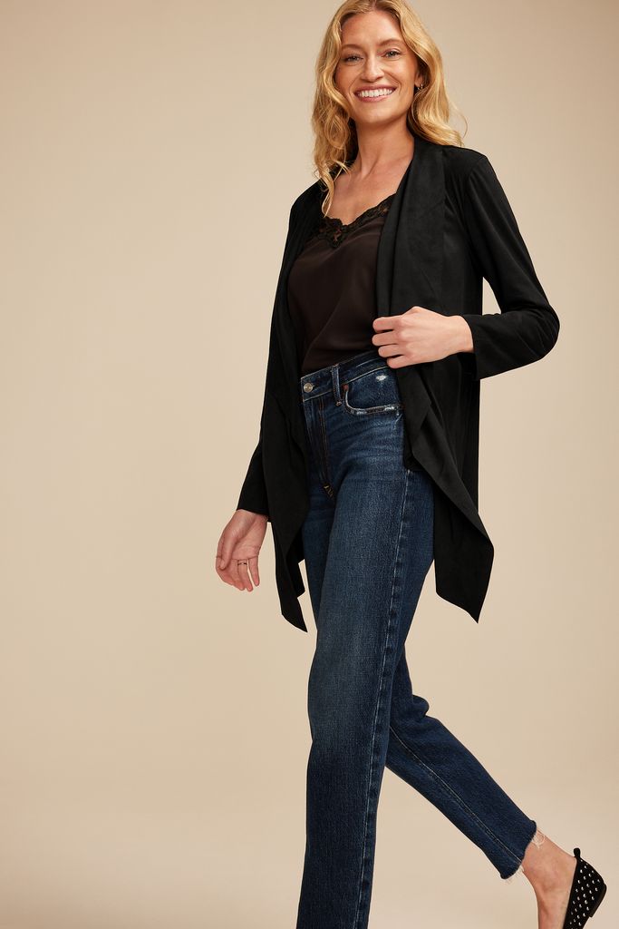 Faux Suede Waterfall Cardigan - Image 3