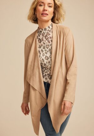 Faux Suede Waterfall Cardigan