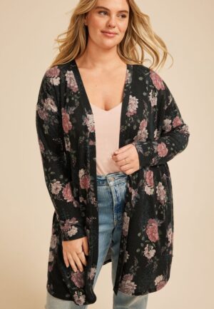 Plus Size Hacci Printed Cardigan