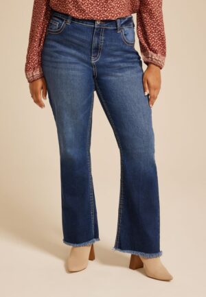 Plus Size KanCan&trade; Curvy Mid Rise Frayed Hem Bootcut Jean