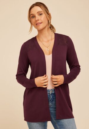 Purple Lace Open Front Cozy Cardigan