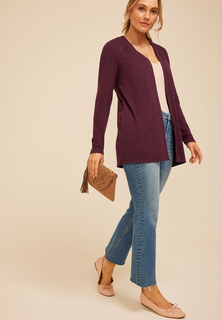 Purple Lace Open Front Cozy Cardigan - Image 3