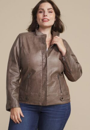 Plus Size Faux Leather Biker Jacket