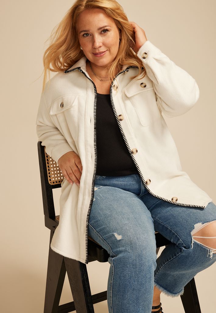 Plus Size Whipstitch Shacket - Image 3