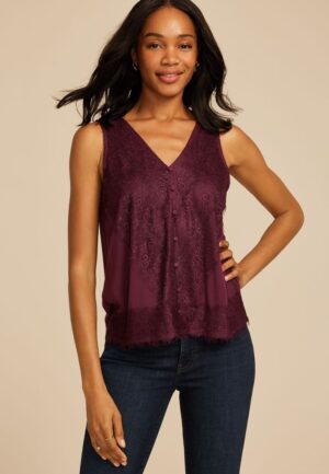 Lace Trim V Neck Tank Top